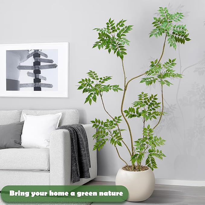 Artificial Mahonia Fortunei Tree 6ft,Tall Fake Plant Artificial Sumac Tree, Faux Plants Indoor Fake Plants Decor with Pots for Home Office Bathroom Bedroom Living Room Decorations Housewarming-Ruum Studio Home