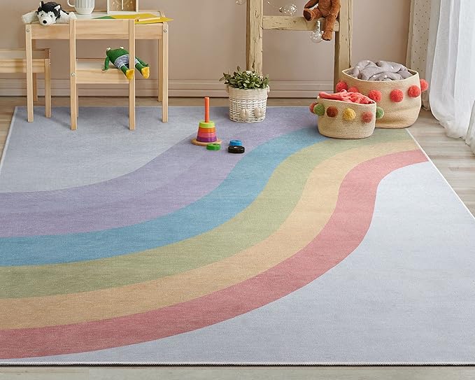 Well Woven Kids Rainbow Rug, 6' x 9', Multi Color-Ruum Studio Home