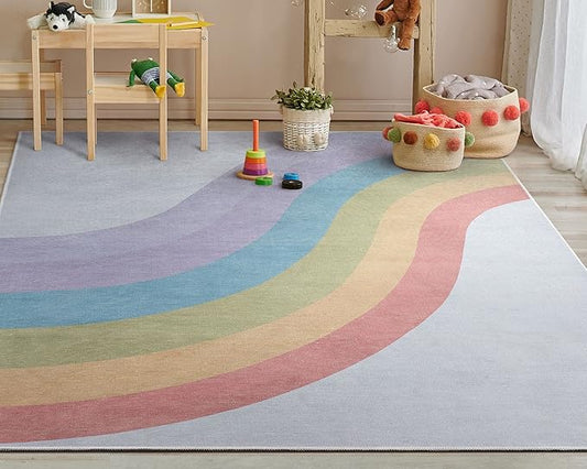Well Woven Kids Rainbow Rug, 6' x 9', Multi Color-Ruum Studio Home