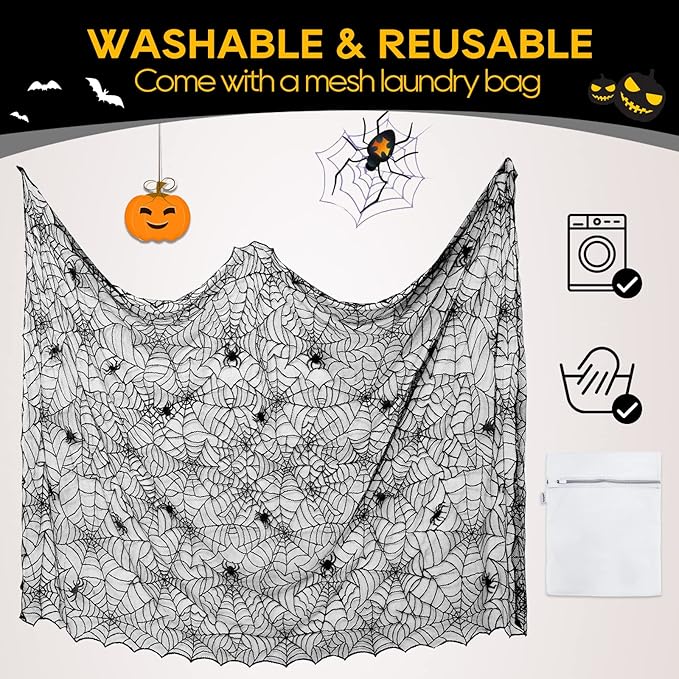 eZAKKA Halloween Table Cloth, 60"x104" Spider Webs Tablecloths Black Tablecloth Lace Fabric Table Cloths Spooky Table Cover for Rectangle Tables for Parties Gothic Halloween Home Decorations-Ruum Studio Home