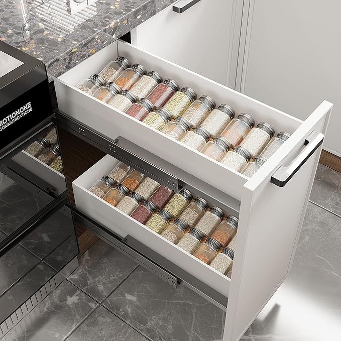 AMBIRD Bamboo Spice Drawer Organizer with Non-slip Mat,4 Tier - 2 Set Jar Spice Rack Tray From 12''to 24'',Hold up 48 Jars Seasoning Organizer for Kitchen,Cabinet,Drawers,Countertop-Ruum Studio Home
