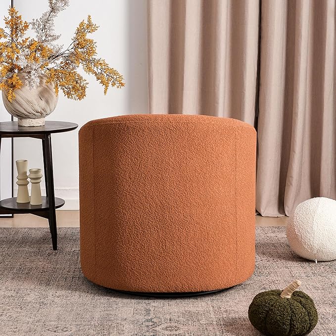 KINWELL 32" Wide Swivel Boucle Accent Chair Armchair, No Assembly Mid-Century Modern Round Upholstered Barrel Chair for Living Room, Bedroom, Office (Caramel)-Ruum Studio Home