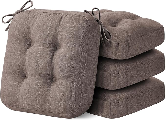 Chair Cushions for Dining Chairs, Dining Chair Cushions, Tufted Indoor Chair Pads with Ties & Non Slip Backing, Seat Cushions for Kitchen Chairs 16.5” x 16.5” x 3.5”, Set of 4, Light Brown-Ruum Studio Home