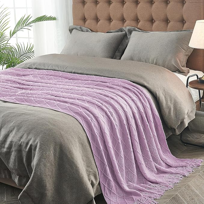 inhand Knitted Throw Blanket for Couch and Bed, Soft Living Room Home Decor Knitted Blanket with Tassel, Outdoor Lightweight Breathable Summer Blanket, Farmhouse Warm Woven Decorative, 50"x60"-Ruum Studio Home