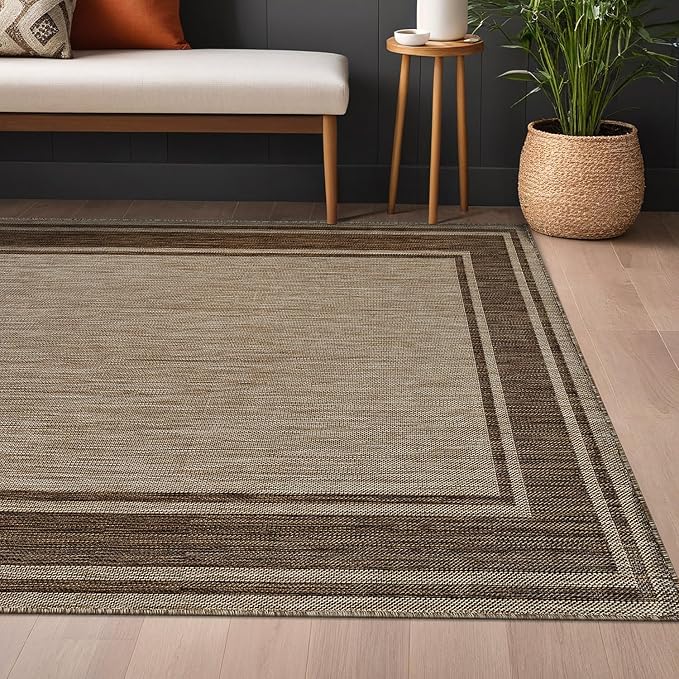 Beverly Rug Large Outdoor Rug 9x12 Modern Bordered Area Rugs for Indoor and Outdoor Patio Deck Porch Garden Waterproof Weather Sun Resistant Washable Outside Carpet (9 x 12 Jute)-Ruum Studio Home