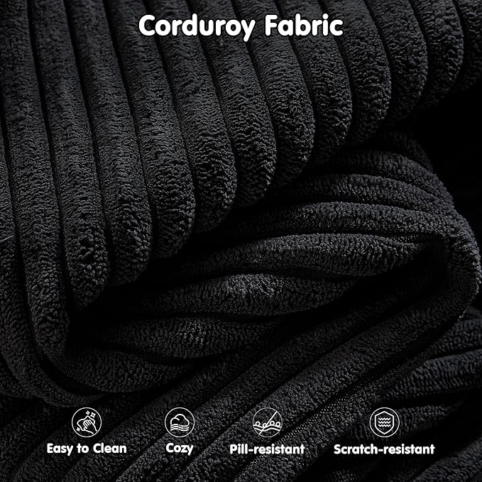 ovios 104" Cloud Sectional Couch with L-Shape Chaise,Modern Modular Sofa with Deep Seat, Upholstered Couches for Living Room Bedroom,No Assembly Required, Black (Corduroy Fabric)-Ruum Studio Home