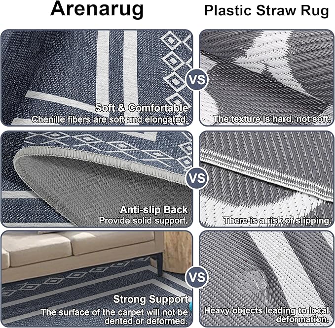 Outdoor Patio Rug, Outside Rectangular Carpet, Moroccan Geometric Rugs, Washable Large Indoor Outdoor Rug 6x9 Mats for RV, Picnic, Backyard, Deck, Balcony, Porch, Beach-Ruum Studio Home