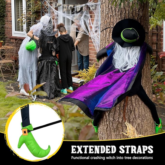 POPGIFTU 64" Large Crashing Witch into Tree Halloween Outdoor Decoration – Funny Flying Witch Yard Prop for Porch, Garden & Lawn, Weather-Resistant Halloween Decor-Ruum Studio Home