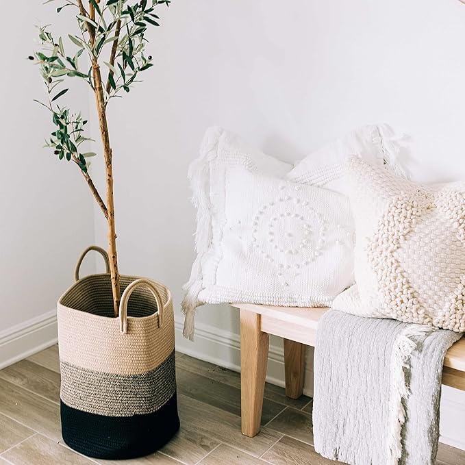 OrganiHaus Brown Woven Baskets for Storage 15x18, Boho Blanket Basket for Living Room, Toy Basket Storage for Kids, Baby Laundry Hamper, Large Storage Basket for Clothes, Basket for Blankets-Ruum Studio Home