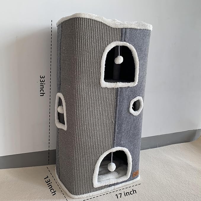 4-Level Cat House for Indoor Cats,Covered Cat Beds and Furniture with Scratch Pad,Hideaway Cave &Cushions,Modern Cat Tower Condo for Multi Small Pet and Large Cats Navy Blue-Ruum Studio Home