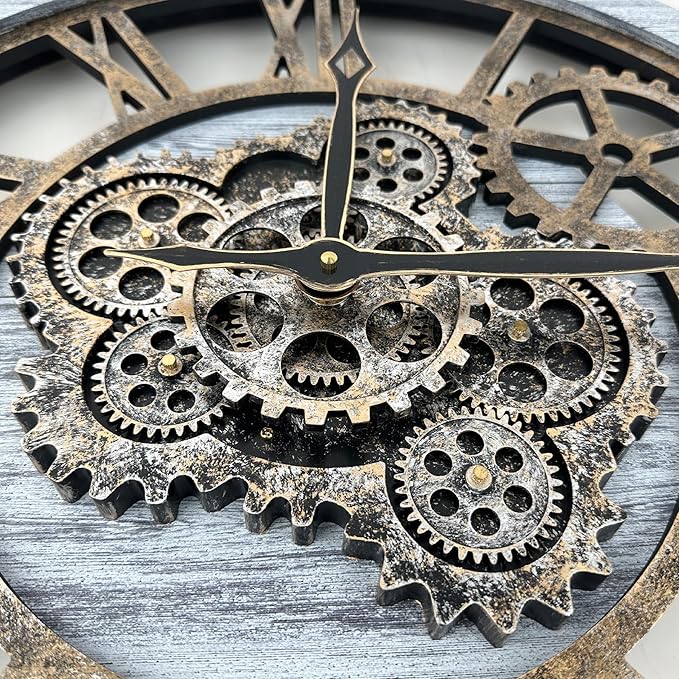 HOIBAI Large Wall Clock, Wall Clocks for Living Room Decor Farmhouse Vintage Rustic Kitchen Wall Decor Vintage Roman Big Oversized Wall Clock for Home Bedroom House Office, Moving Gears Clock-Ruum Studio Home