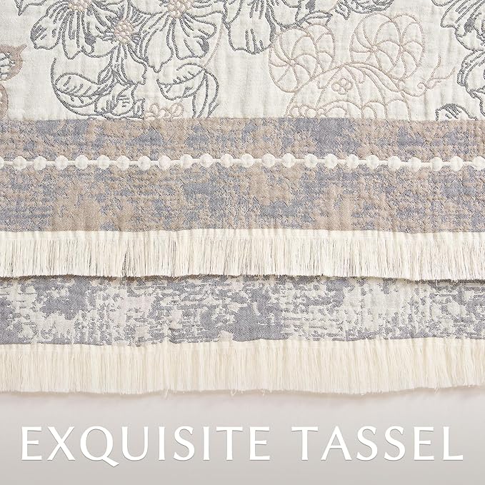 jinchan Boho Floral 100% Cotton Blanket 4-Layer Throw Blanket with Tassel Grey and White Flower Butterfly Soft Luxury Rustic Farmhouse Decor Blanket for Couch Bed 60x80 inch All Season Gift for Women-Ruum Studio Home