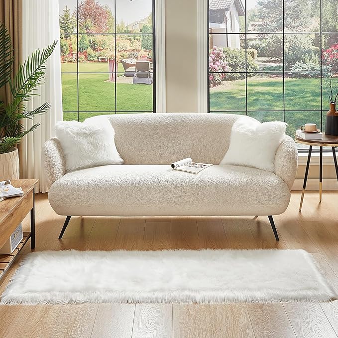 AMTOVO Faux Fur Rug, White Ultra Soft Fluffy Shag Sheepskin Rug, 2 x 6 ft Runner Area Rugs for Bedroom Sofa Throw Cushion Room Decor, Rectangle-Ruum Studio Home