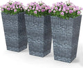 Outsunny Tall Planters for Outdoor Plants Set of 3, 24 in Taper Planters with Drainage Holes, Rattan Decor Plant Pots for Indoor Outdoor Front Porch Patio Backyard, Gray-Ruum Studio Home