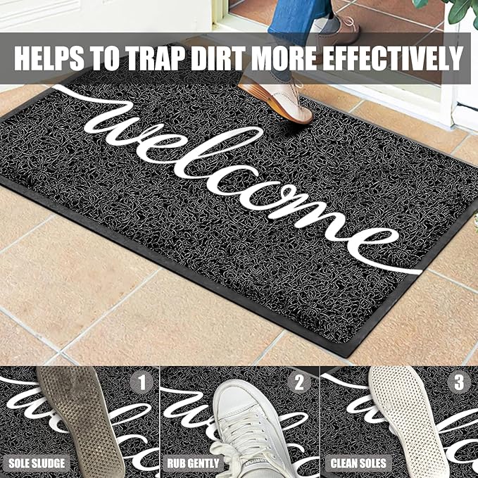 Front Door Mat - Non Slip, Durable Welcome Mat for High Traffic Areas (36"x24" Black)-Ruum Studio Home