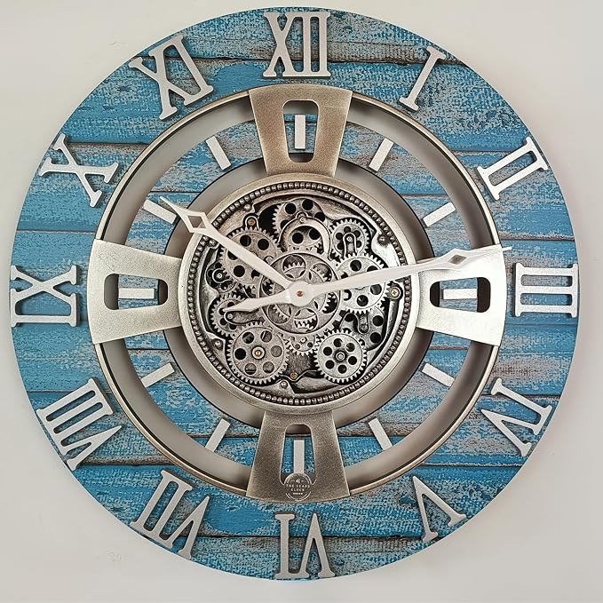 The Gears Clock Real Moving Gear Wall Clock England Line (Ocean Blue, 24 inches (60 cm))-Ruum Studio Home