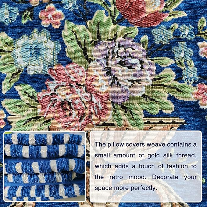 Set of 2 Blue Vintage Embroidered Throw Pillows Covers 18x18in，Vintage Decorations Floral Embroidered Cushion Cover for Sofa Couch Bed Chairs Car-Ruum Studio Home