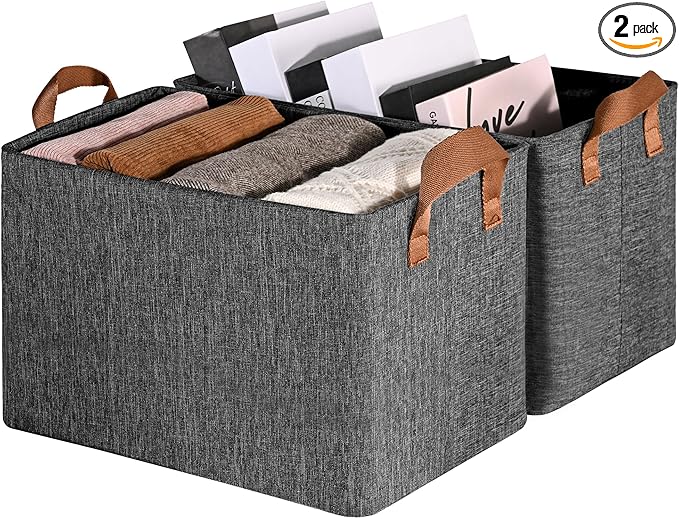 GRANNY SAYS Storage Baskets for Shelves, Closet Organizer Bins, Clothes Storage Bins with Metal Frame, Extra Large Baskets for Organizing and Storage, Collapsible, Dark Gray, 2-Pack-Ruum Studio Home
