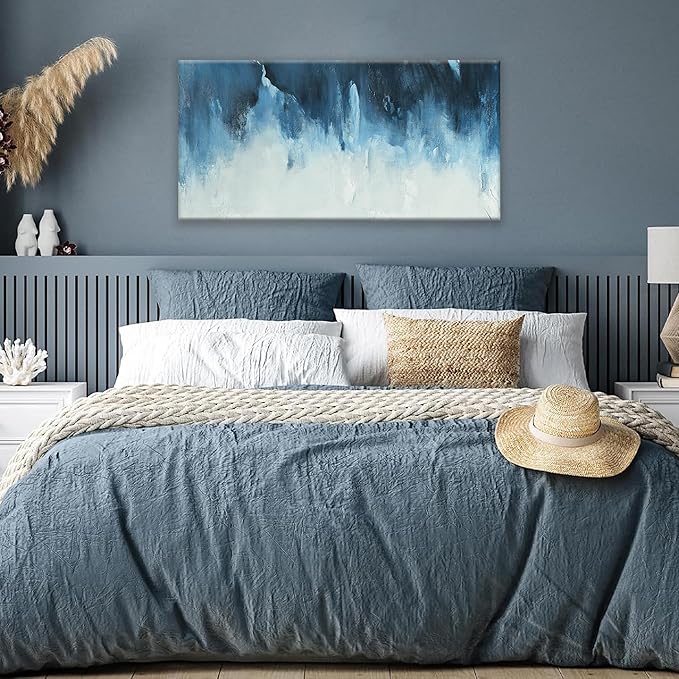 Canvas Wall Art Decor Abstract Art White Blue Wall Art Decor Pictures for Living Room Art Work Decoration Modern Abstract Wall Art Paintings Prints For Home Bedroom Office Kitchen Wall Decor 20" x 40"-Ruum Studio Home