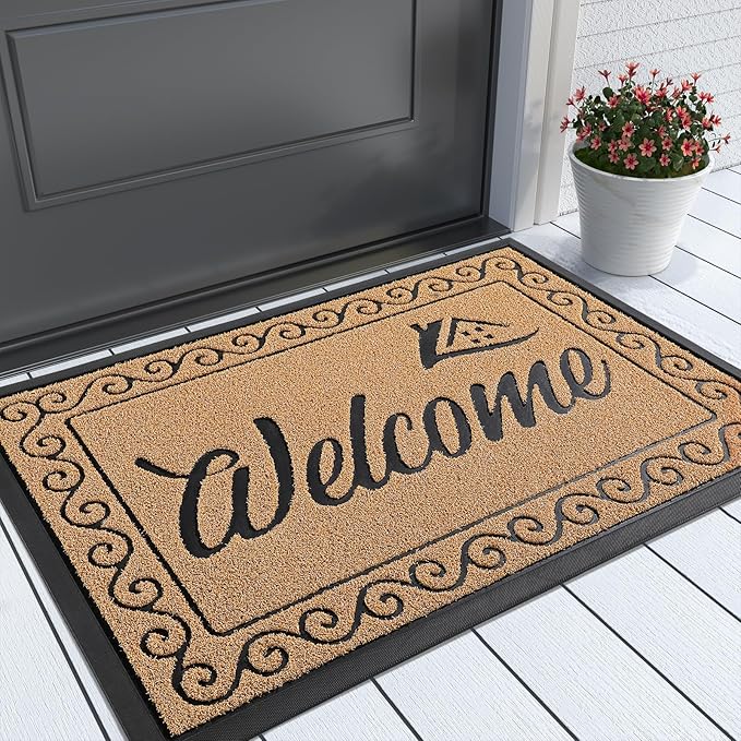 Yimobra Welcome Front Door Mat, Heavy Duty Easy Clean Doormat Indoor Outdoor, Waterproof Quick Dry Floor Mat for Home, Garage, Hign Traffic Areas, Non Slip, Low Profile, 29.5X17 Inches, Yellow-Ruum Studio Home