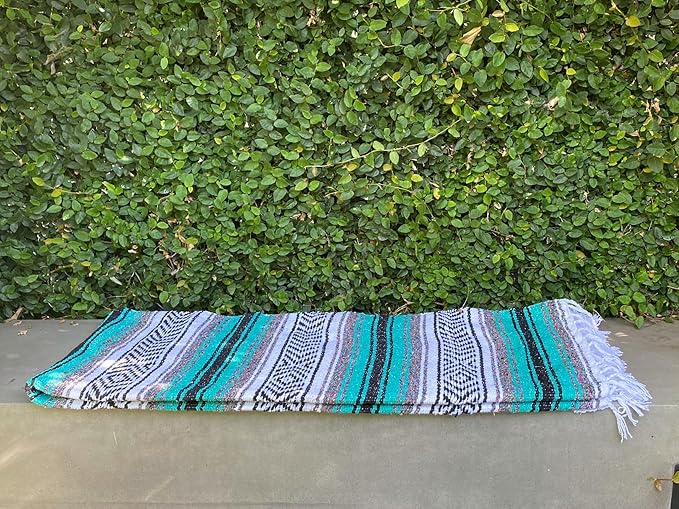 Del Mex Classic Mexican Blanket, Large Authentic Woven Falsa Throw (70"x50"), Artisan Southwest Décor for Beach, Yoga, Outdoors (Teal)-Ruum Studio Home