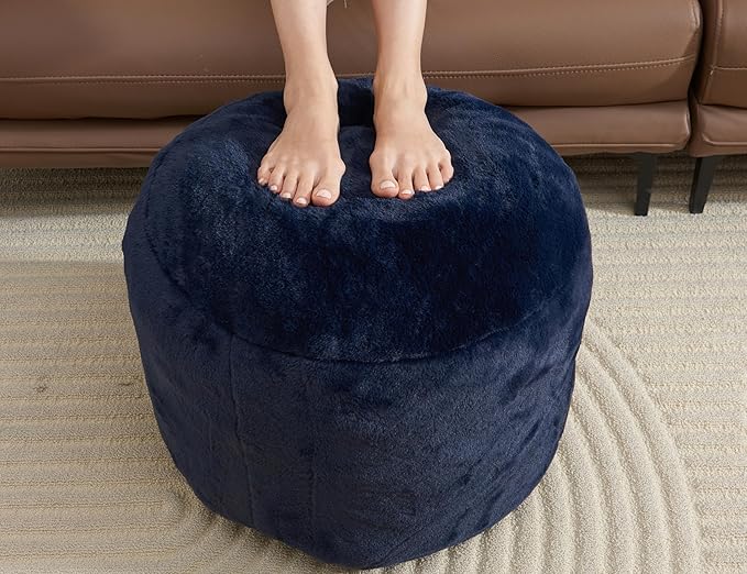 Boho Ottoman Living Room Furniture 20"x15" Round Ottomans Pouf Couch Foot Rest Navy Pouf Ottoman Foot Rest with Foam Chunk Filling Pouffe Ottomans Stuffed Foot Rests Poufs for Couch-Ruum Studio Home