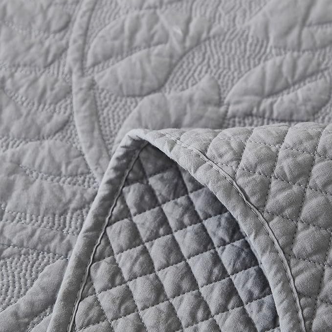 MarCielo 3-Piece 100% Cotton Oversized Bedspread Lightweight Quilt Coverlet Embroidery Farmhouse Bedding Set T0 (Light Grey, Oversized Queen (100"x106"))-Ruum Studio Home
