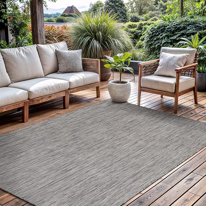 CAMILSON Outdoor Rug 8x10 Modern Area Rugs for Indoor and Outdoor Patios and Porches - Waterproof, Washable, Non-Shedding, Easy-to-Clean Outside Carpet (8 x 10, Solid - Silver Gray)-Ruum Studio Home