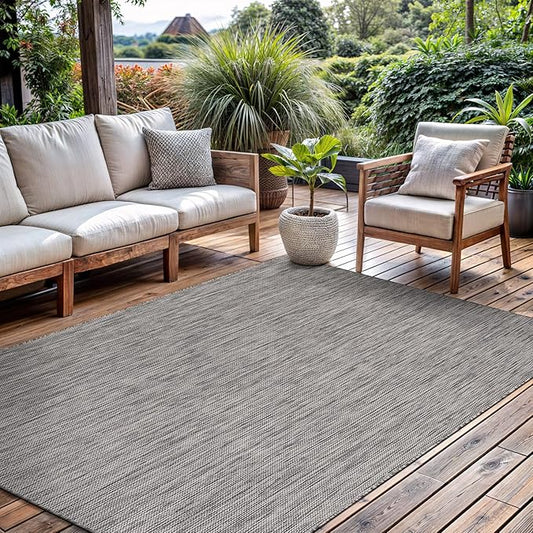 CAMILSON Outdoor Rug 8x10 Modern Area Rugs for Indoor and Outdoor Patios and Porches - Waterproof, Washable, Non-Shedding, Easy-to-Clean Outside Carpet (8 x 10, Solid - Silver Gray)-Ruum Studio Home