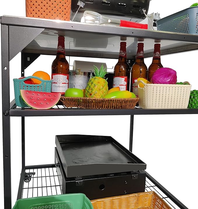 Stainless Steel 3-Tier Mobile Cart for Outdoor Grills & Pizza Ovens-Ruum Studio Home