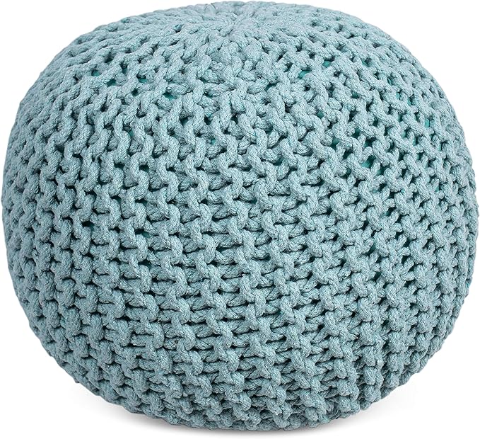 BIRDROCK HOME Round Pouf Ottoman | Cotton Braided Round Foot Stool | Bedroom and Living Room Poof | Sage Green Boho Ottoman | Pouf Foot Rest-Ruum Studio Home