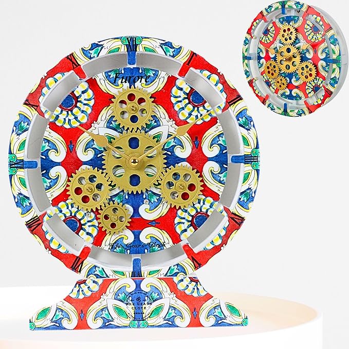 The Gears Clock Wall Clock Italy Collection with Moving Gears (Furore, 10 inch Round)-Ruum Studio Home