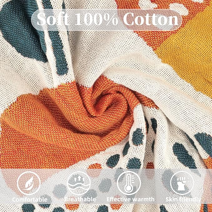 Boho Throw Blanket for Bed - 100% Pure Cotton Ultra Soft Rustic Quilt - Farmhouse Decor Bed Blankets, All Season Rustic Throw for Sofa Couch Chair(80''x 90'', Floral Print 2)-Ruum Studio Home