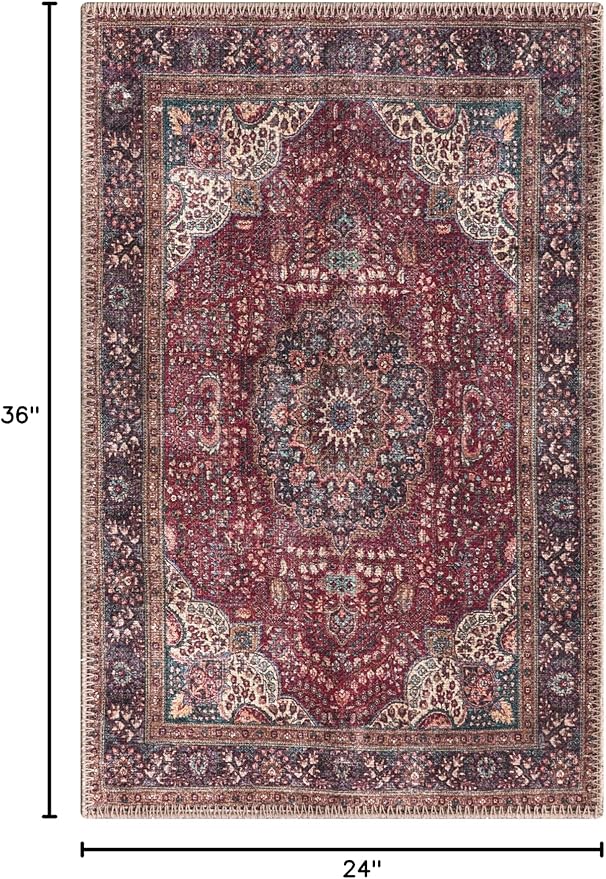 Keen Home Design 2x3 Rug - Machine Washable Entry Rug with Non-Slip Backing, Ideal for Enteryway, Kitchen, Bathroom, Laundry Room - Vintage, Easy Clean, Durable, Low Pile Rug - (2' x 3')-Ruum Studio Home