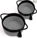 Empty Gift Basket Mini Woven Rope Organizer Baskets for Baby Shower, Vanity, Makeup Brushes, Bathroom, Shelves, Desk - Small Decorative Storage Bins - Set of 2, Pre-Shaped, Black Grey-Ruum Studio Home
