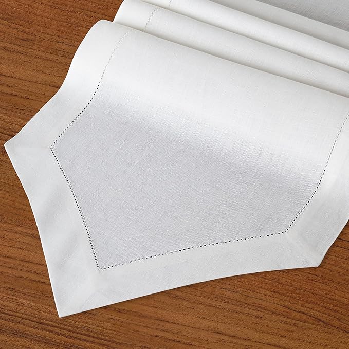 D'Moksha Homes White Linen Table Runner 60 Inches Long - 100% Pure Linen Diamond Table Runner 14 x 60 Inch for Dining, Fall and Halloween - Machine Washable-Ruum Studio Home