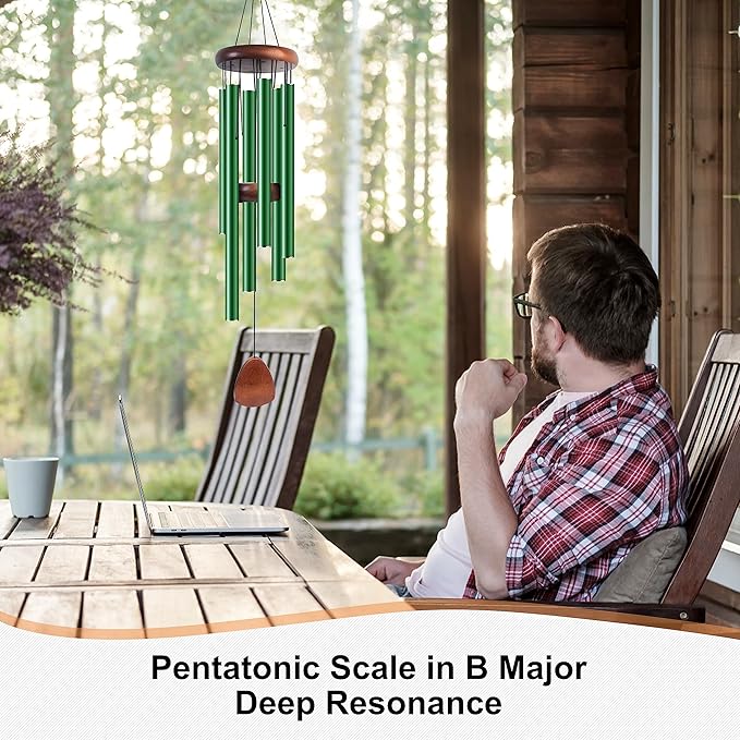 Large Aluminium Wind Chimes 37 Inches to Create a Zen Atmosphere Suitable for Outdoor, Garden, Patio Decoration. Classic Wind Chimes with Wind Catcher Suitable as A Gift for Unisex(Green)-Ruum Studio Home