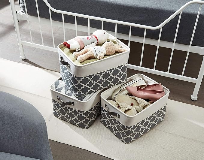 DECOMOMO Grey Storage Bins Fabric Storage Baskets for Shelves, Linen Closet Organization Toys Nursery (Grey Patterns, Large - 3 Pack)-Ruum Studio Home