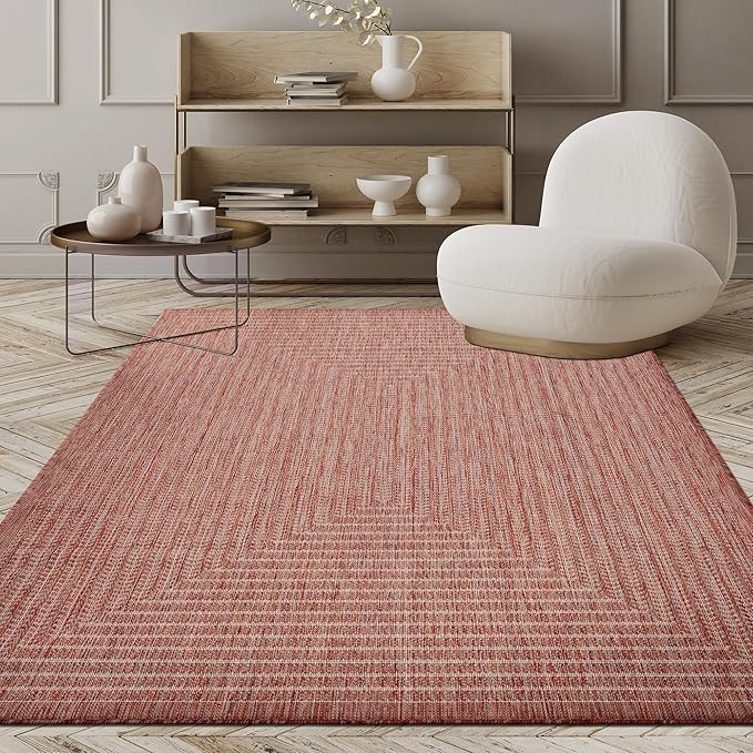 Adiva Rugs Outdoor Indoor Area Rug, Weather Resistant, Easy to Clean, Stain Resistant Floor Mat for Dining Room, Backyard, Deck, Patio (Copper Weiss, 6' x 9')-Ruum Studio Home