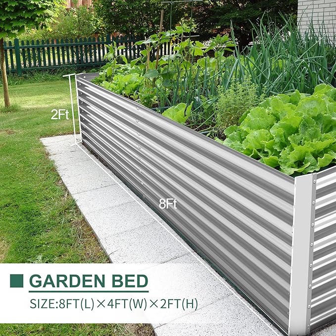 Land Guard 8×4×2 ft Galvanized Raised Garden Bed Kit, Galvanized Planter Raised Garden Boxes Outdoor, Large Metal Raised Garden Beds for Vegetables.-Ruum Studio Home