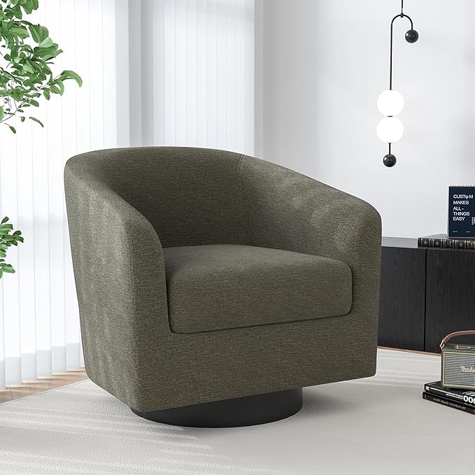 Swivel Barrel Accent Chair, Modern Round Chenille Fabric Arm Chair for Living Room, Bedroom, Comfy Club Reading Chairs for Adults（Chenille Fabric, Tan, Set of 1-Ruum Studio Home