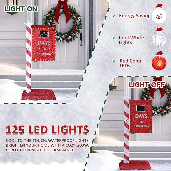 5FT Lighted Christmas Countdown Sign, Remote Control Available Within 0-60 Days, Holiday Countdown Sign Decor with 125 LED Lights, Freestanding Glittered Holiday Display for Outdoor, Indoor-Ruum Studio Home