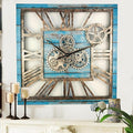 The Gears Clock 24'' Inch Square Real Moving Gear Wall Clock Vintage Industrial Oversized Rustic Farmhouse (Ocean Blue)-Ruum Studio Home