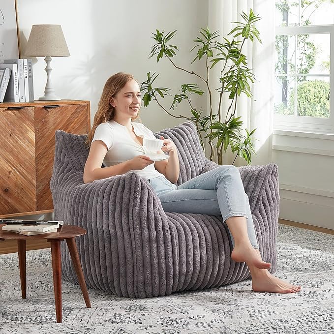 Giant Bean Bag Chairs for Adults with Filling Plush Fluffy Bean Bag Chairs for Teens with Armrests Comfy BeanBag Lazy Couch Sofa Chair for Bedroom Living Room Reading-Ruum Studio Home
