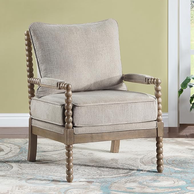DUHOME Linen Fabric Spindle Accent Chair with Wood Frame,Modern Accent Chairs with Padded Spring Seat and Brushed White Base for Living Room Bedroom Farmhouse Home Office Belcony-Ruum Studio Home