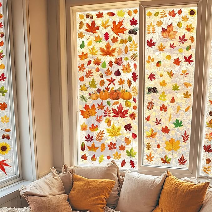 9 Sheets Fall Decorations, 274 PCS Fall Window Clings, Double Sided Autumn Stickers with Maple Leaves Pumpkin Nuts, Autumn Window Clings for Party Thanksgiving Decor Indoor Outdoor Accessories-Ruum Studio Home