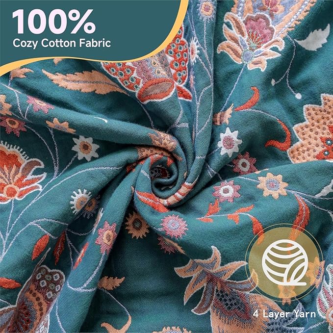 Boho Throw Blanket for Bed,100% Ultra Cotton Soft Breathable Bed Throw Floral Printed Farmhouse Decor Rustic Bed Throws for Couch Sofa Quilt White Flowers 60" x 80"-Ruum Studio Home