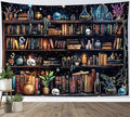 HVEST Magic Bookshelf Tapestry Wall Hanging Vintage Bookshelf Witchy Books Plant Skull Gothic Halloween Wall Decor Starry Sky Tapestry for Bedroom Living Room Dorm, 60L x 80W Inches-Ruum Studio Home