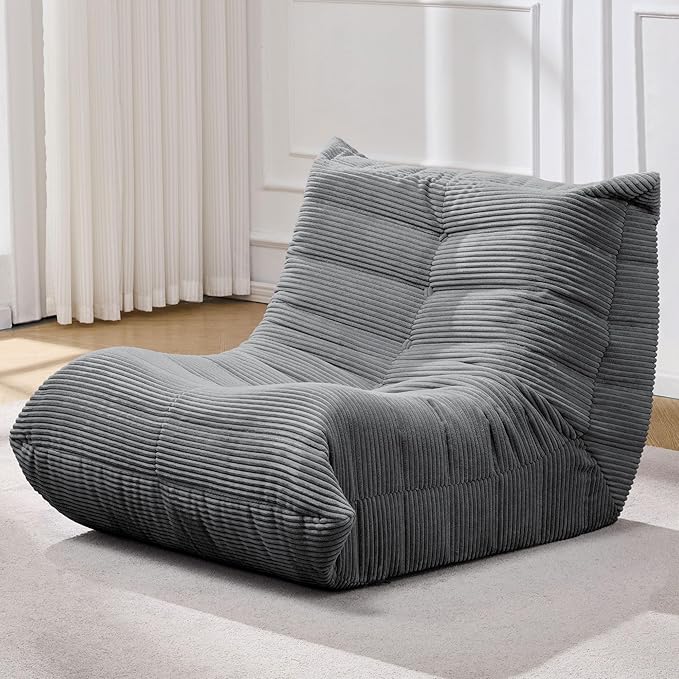 Bean Bag Chairs for Adults Giant Bean Bag Chair Memory Foam BeanBag Chair Big Bean Bag Sofa with Filler Faux Fur Fireside Beanbags Lazy Sofa for Living Room Bedroom Dorm Office (Grey Corduroy)-Ruum Studio Home