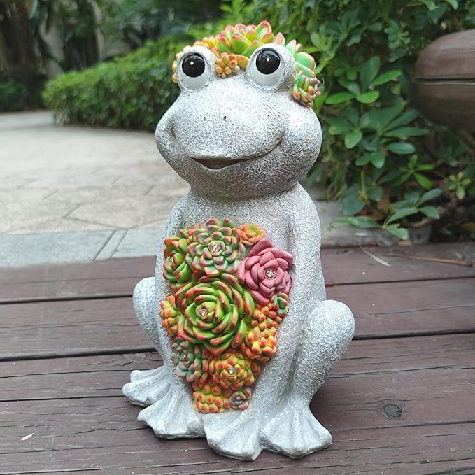 Large Frog Solar Garden Outdoor Statues with Succulent and 8 LED Lights,Outside Solar Frog Art Decor for Lawn,Yard, Balcony Ornament-Ruum Studio Home